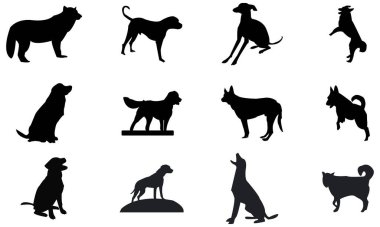 Köpek Vektörü ve Siluet Tasarım Koleksiyonu. 