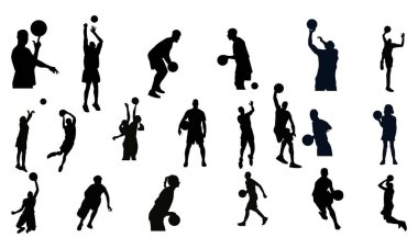 Basketbol oyuncusu Vektörü ve Siluet Koleksiyonu. 