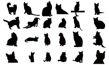 Kedi Vektörü ve Siluet Tasarım Koleksiyonu. 