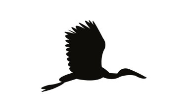 Uçan Afrika açılış gagalı kuş silueti Tasarım ve Vektör İllüstrasyonu. 