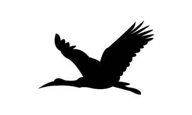 Uçan Afrika yünlü boyunlu leylek kuş silueti tasarım ve vektör ilülasyonu. 