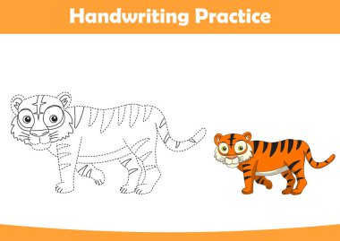 El yazısı çalış. Çocuklar için iz sürme çizgileri ve renkli kaplanlar