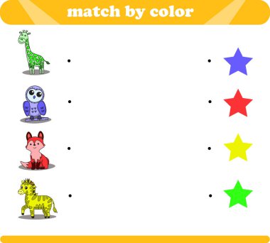 Renkli mantık oyunu ile şirin hayvan çizimleri zürafa baykuş tilki zebrası