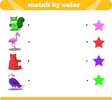 Renkli mantık oyunu ile şirin hayvan çizimleri sincap flamingo ayı kartalı