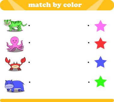 Renkli mantık oyunu ile şirin hayvan çizimleri kaplan ahtapot yengeci hipopotam