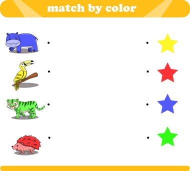 Renkli mantık oyunu ile şirin hayvan çizimleri hipopotam Toucan kaplanı kirpisi