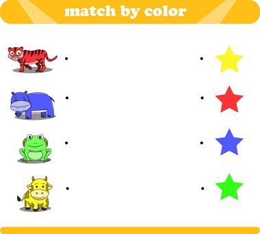 Renkli mantık oyunu ile şirin hayvan çizimleri kaplan su aygırı kurbağa ineği.