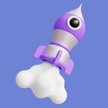 3D Rocket Launch Illustration. Rocket Startup Growth 3D Illustration, for UI Web or Mobile App Design