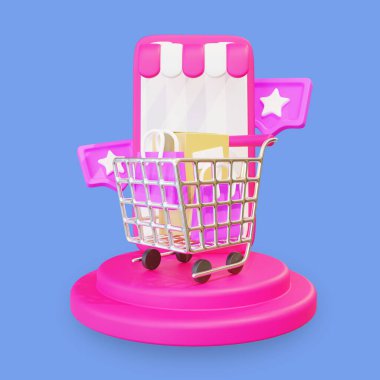 Stylized 3D Online Shop Checkout Illustration