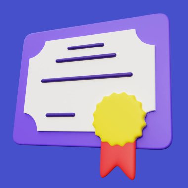 3D Achievement Certificate Illustration Design. Graduation Diploma 3D Render on Blue Background, suitable for education related icon