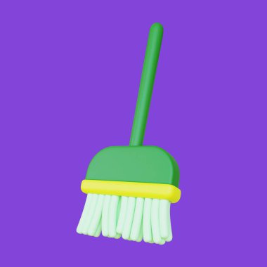 Broom 3d Illustration. Cleaning Broom 3d Render on Blue Background