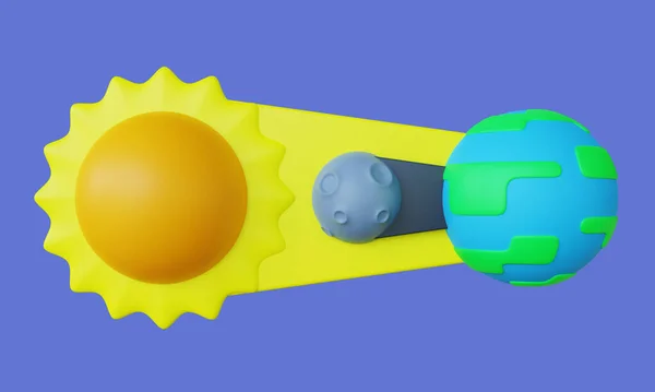3D太阳剪贴图信息图解 高渲染风格卡通太阳能日蚀3D插图 适用于科学教育 — 图库照片