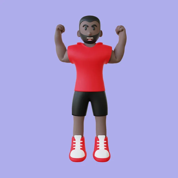 Bodybuilder Flexing Muscle Illustration Strong Guy Doing Pose Blue Background —  Fotos de Stock