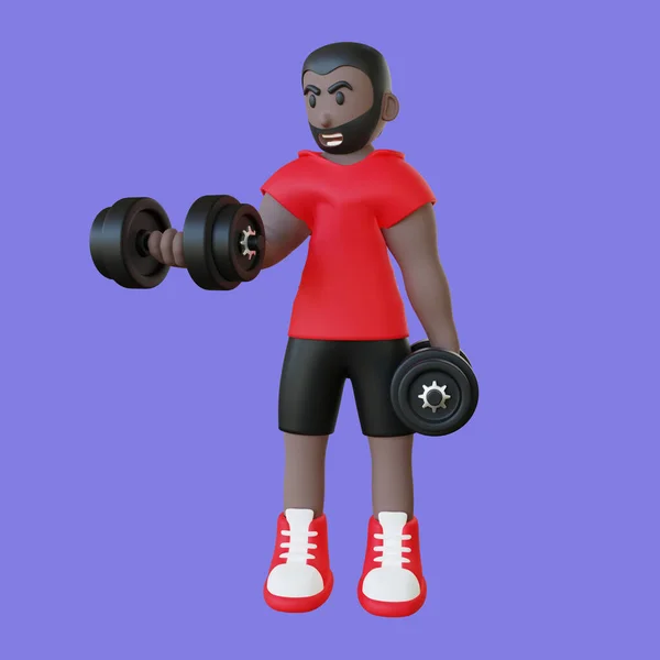 Strong Guy Lifting Dumbbell Exercise Illustration Bodybuilder Doing Upper Body —  Fotos de Stock