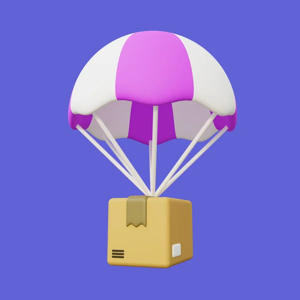 Package Delivery with Parachute 3d Illustration