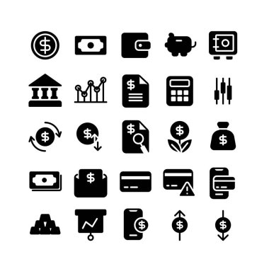 Finance Icon Set with Glyph Style