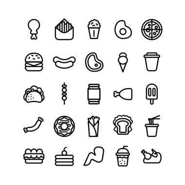Fast Food Icon Set with Outline Style