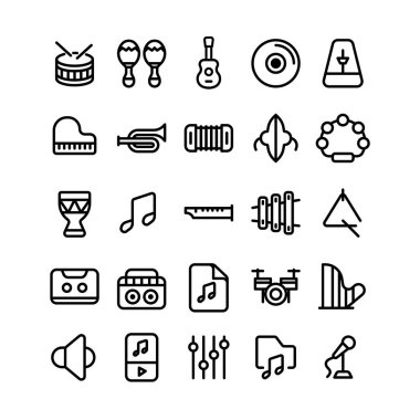 Music Instrument Icon Set with Outline Style