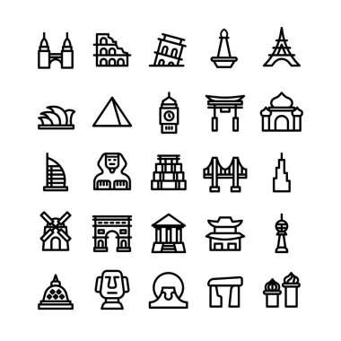 National Landmark Icon Set with Outline Style