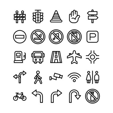 Road Sign Icon Set with Outline Style