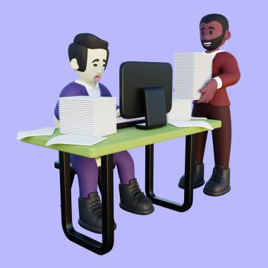 Çok çalışan ofis çalışanının 3D Görünümü