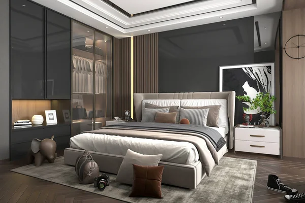 Візуалізація Сучасного Дизайну Інтер Єру Розкішної Спальні — стокове фото