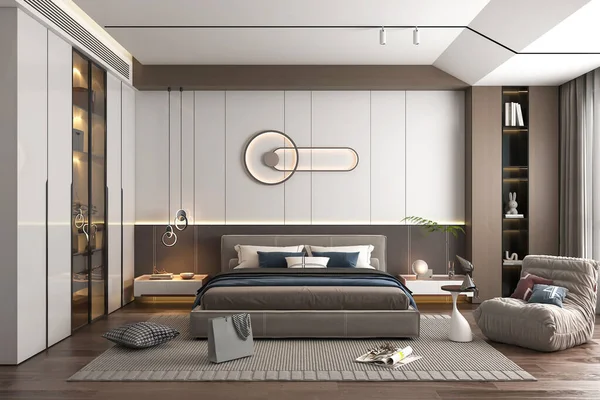 Renderização Moderna Quarto Luxo Design Interiores — Fotografia de Stock