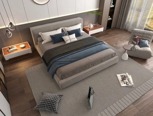 Rendering Modern Luxury Bedroom Interior Design — Stock Photo, Image