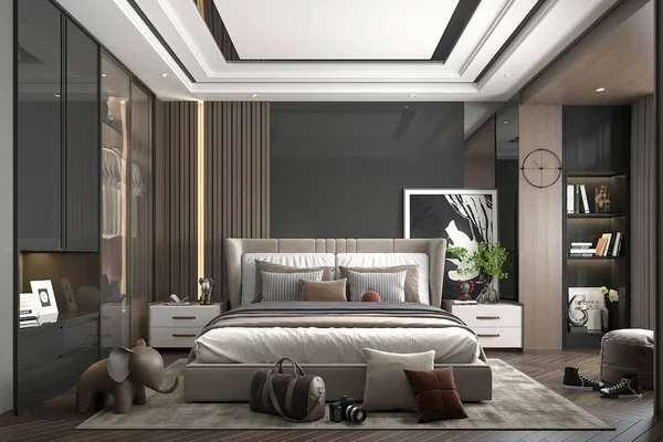 Rendering Moderner Luxus Schlafzimmer Innenarchitektur — Stockfoto