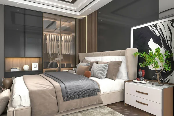 Rendering Moderne Luxe Slaapkamer Interieur — Stockfoto