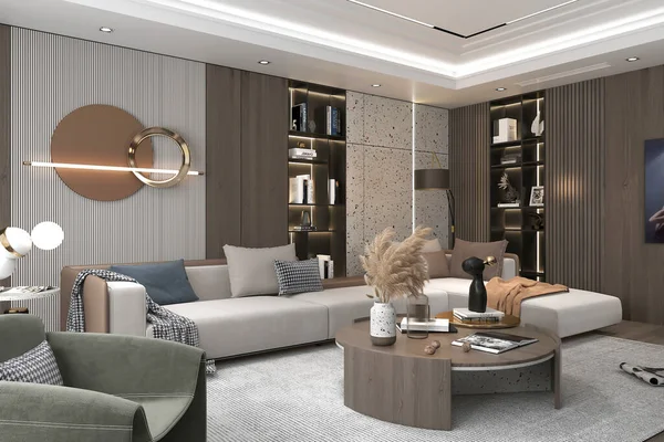 Rendering Modern Living Room Interior Design Concept — Stock Photo, Image