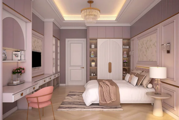 3d rendering female teenager bedroom interior scene