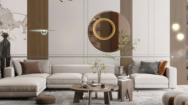Interiér Moderního Obývacího Pokoje Pohovkou Židlemi — Stock fotografie