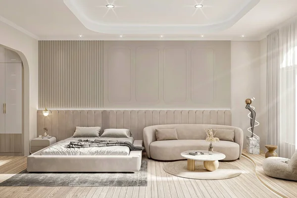 modern interior with sofa and white walls, 3d render