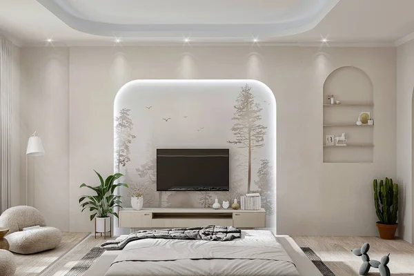 Diseño Interior Moderno Con Paredes Blancas Grises Representación — Foto de Stock