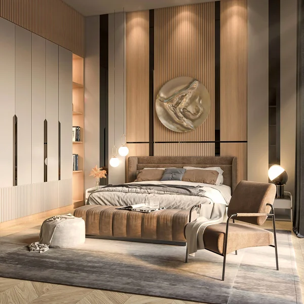 Moderne Schlafzimmereinrichtung Mit Sofa Rendering — Stockfoto