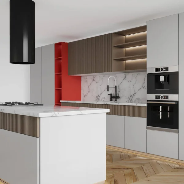 Moderne Kücheneinrichtung Mit Weißen Und Grauen Wänden Und Einem Großen — Stockfoto