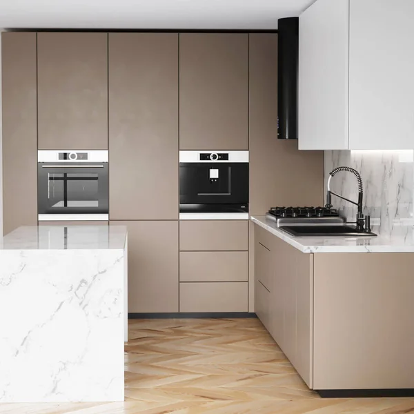 과커다란 현대식 주방이다 렌더링 — 스톡 사진