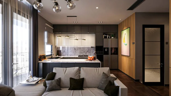 Interior Modern Apartment Rendering — Fotografia de Stock