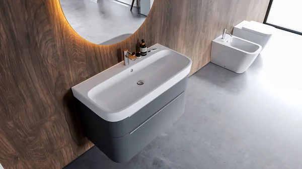 Modern Bathroom Sink White Walls Rendering — Stockfoto