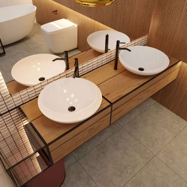 Luxusní Moderní Design Interiéru Koupelny Vykreslování — Stock fotografie