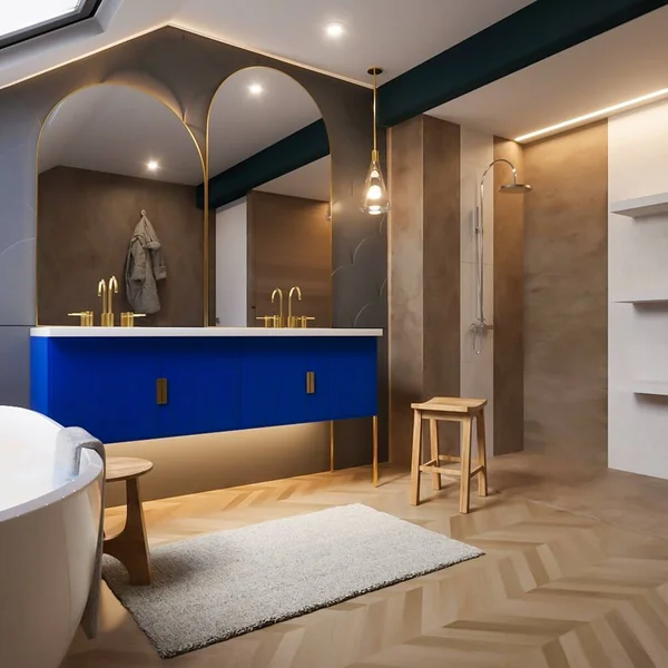 现代化浴室的内部3D渲染 — 图库照片