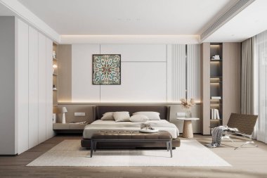 3D tasarım modern yatak odası iç tasarımı