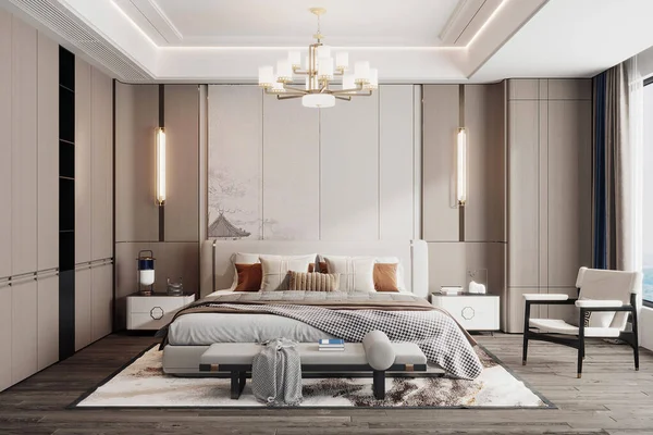 Rendering Modern Bedroom Interior Design — Stock Photo, Image