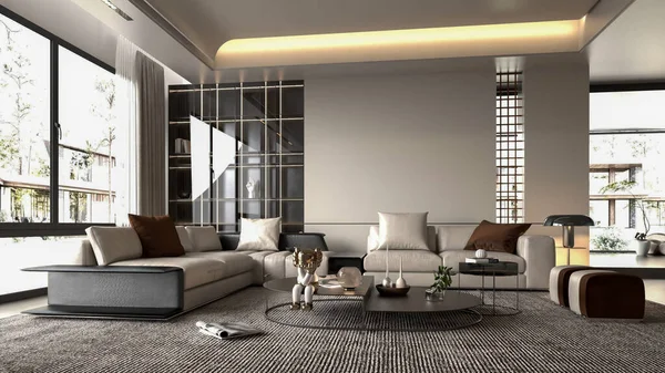 Modern Living Room Interior Sofa Chairs Rendering — Foto Stock