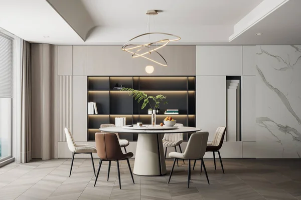 Moderne Keuken Interieur Met Tafel Stoelen Rendering — Stockfoto