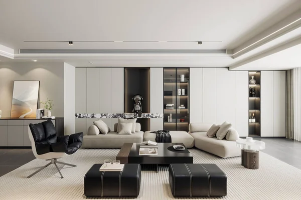 Moderne Wohnzimmereinrichtung Mit Sofa Und Tisch Darstellung — Stockfoto
