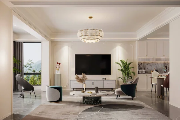 Återgivning Ett Modernt Vardagsrum Med Möbler Och Stolar — Stockfoto