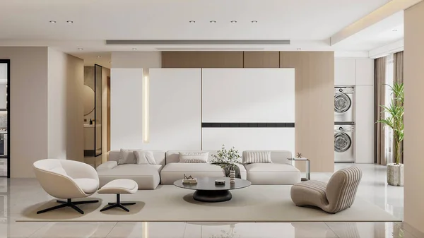 Moderno Salón Interior Con Sofá Paredes Blancas Negras Renderizado — Foto de Stock