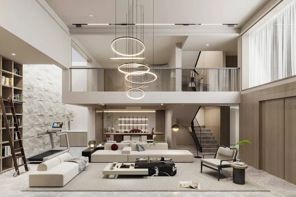現代的なアパートのインテリアの3Dレンダリング — ストック写真